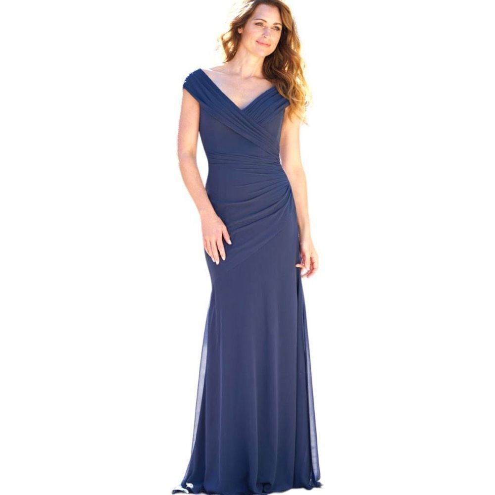 JADE BY JASMINE Women's Navy Portrait Neckline Chiffon Maxi Dress Size 2 NWT🌟